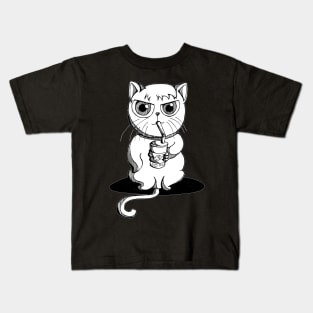 Chubby cat drink bubble tea Kids T-Shirt